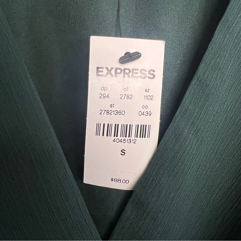 NWT Express Blouson Long Sleeve Tie Wrap Mini Dress Sz S Green Meshed Party - Picture 7 of 13